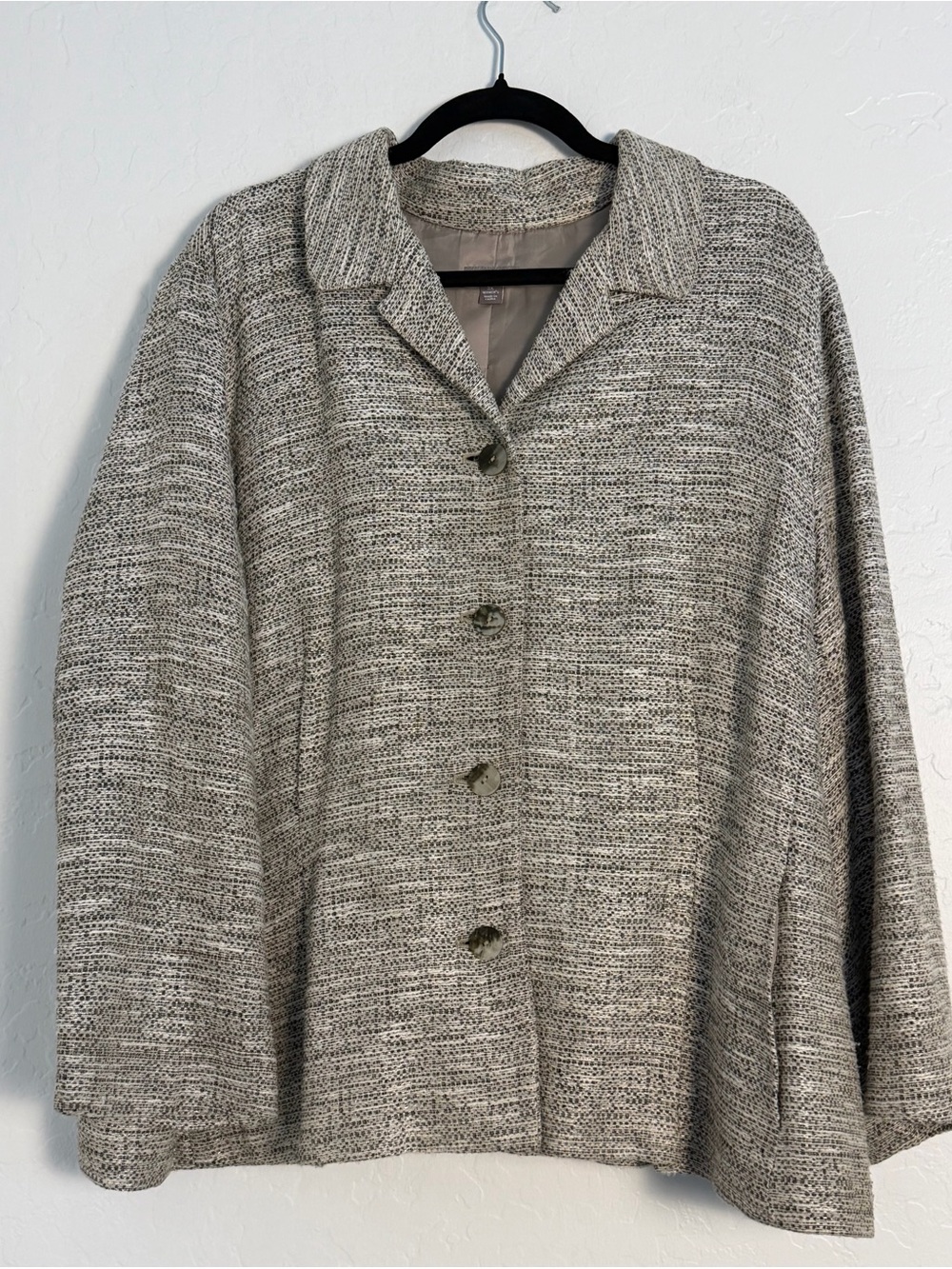 J. Jill Women's 3X Blazer Jacket Beige Collared Tweed Button-Front Long-Sleeve